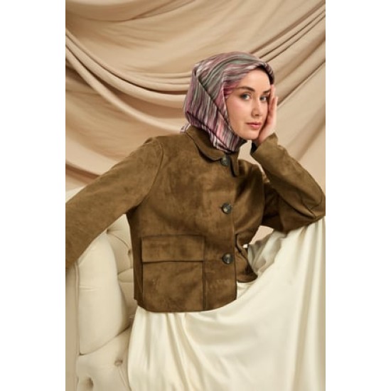 Twill İpek Eşarp Pudra-Yeşil Tonlu Kaymaz Tok Duruşlu Kumaş 90x90