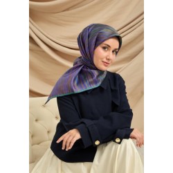 Twill İpek Eşarp Yeşil-Mor Tonlu Tok Duruşlu Kaymaz Kumaş 90x90